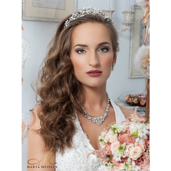 Elegáns menyasszony ékszer szett gyöngyökkel és kristályokkal díszítve MES-MM-B280