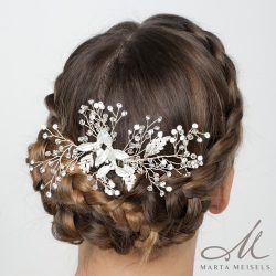   Ezüst színű rezgő virágos hajlítható menyasszonyi hajdísz MET-RE-B1906