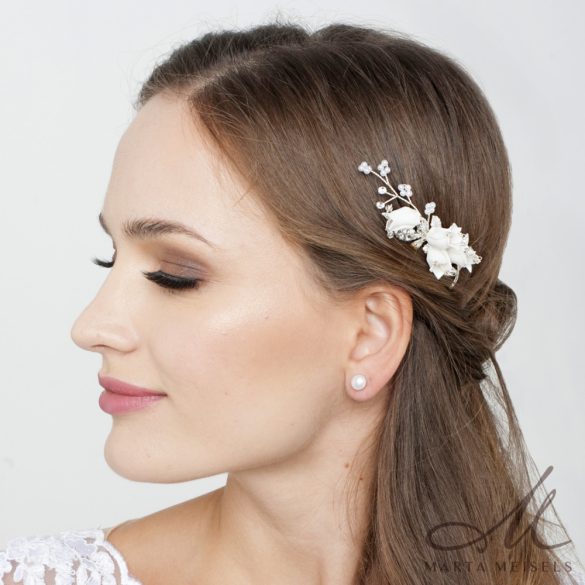 Fehér harangvirággal díszített menyasszonyi hajdísz MET-RE-B901WG