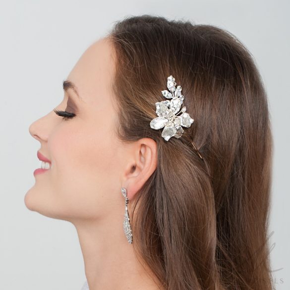 Ezüst virágos trendi menyasszonyi hajtű MET-RE-B933